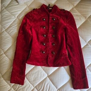 Divided H&M Napoleon Military Velvet Velour Jacket Size 2 RED Rare